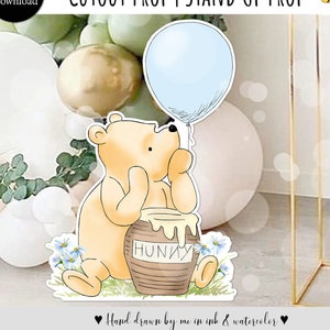 Cutout Decor Classic Winnie the Pooh with Blue Balloon Baby Shower | Birthday Party Cutout Prop | Stand Up Prop DIGITAL DOWNLOAD 0001