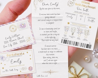 Editable Tooth Fairy Mini Letter Set for Girls, Tiny Tooth Fairy Receipt and Certificate, Personalized Fairy Mail, Instant Download 0045