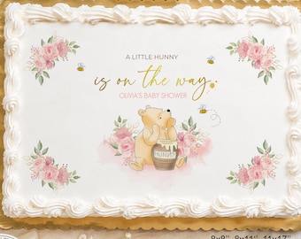 Editable Cake Topper Classic Winnie the Pooh Printable Baby Shower Instant Download Decor Hand-drawn Pink Flowers Design 0001.9