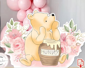 Cutout Decor Classic Winnie the Pooh with Pink Balloon Baby Shower | Birthday Party Cutout Prop | Stand Up Prop DIGITAL DOWNLOAD 0001 0001.9