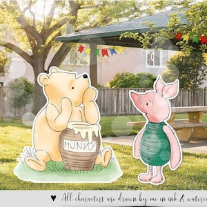 Bundle Set of 2 Cutout Decor Baby Shower|Birthday Party Classic Winnie the Pooh  and Piglet Cutout Prop|Stand Up Prop DIGITAL DOWNLOAD 0001