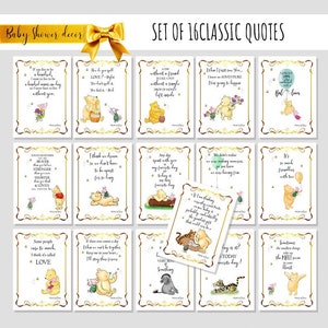 Lot de 16 décorations classiques pour baby shower Winnie Quote (bannière, carte, guirlande, etc.), cadre doré 5 x 7 TÉLÉCHARGEMENT NUMÉRIQUE 0001 WG
