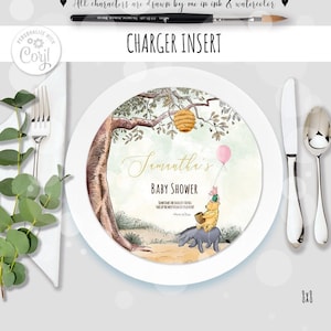 Editable Clásico Winnie the Pooh Baby Shower Chica Paty Cargador Placa Insertar Decoración Digital Vintage Sky Design 0001 HAW