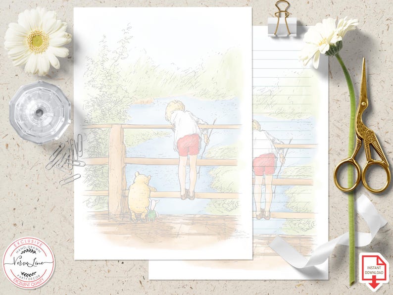 Classic Winnie the Pooh Printable Stationary Lined Unlined Paper ...