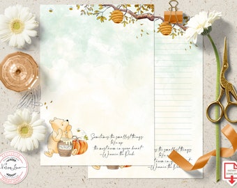 Classic Winnie the Pooh Autumn Printable Stationery Lined Unlined Paper 0001.11 0001.21