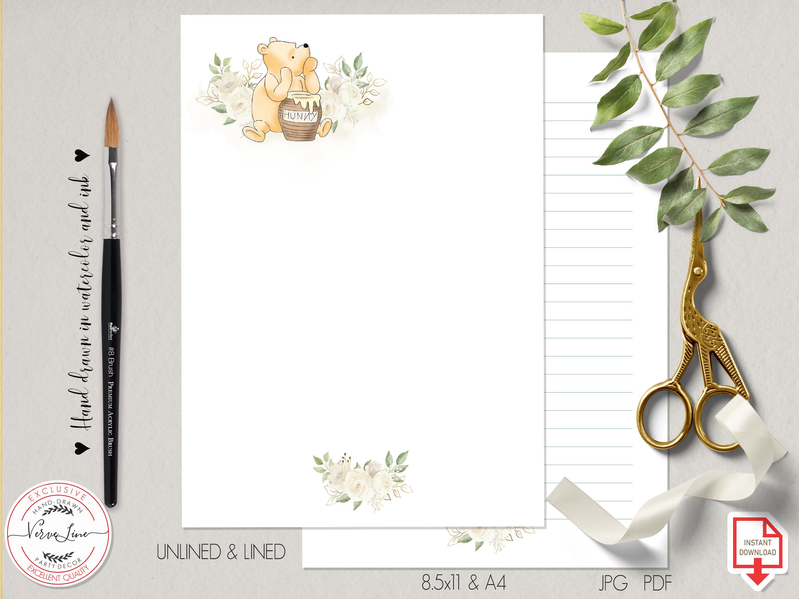 Classic Winnie the Pooh Printable Stationery Lined Unlined Paper ...