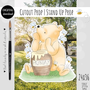 Cutout Decor Classic Winnie The Pooh with bees facing left Baby Shower | Birthday Party Cutout Prop | Stand Up Prop DIGITAL DOWNLOAD 0001