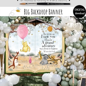 BIG Backdrop Banner for a Girl Winnie the Pooh Baby Shower | Birthday Party | Hundred Acre Wood Green Book Design | Digital 0001 HAW BG1