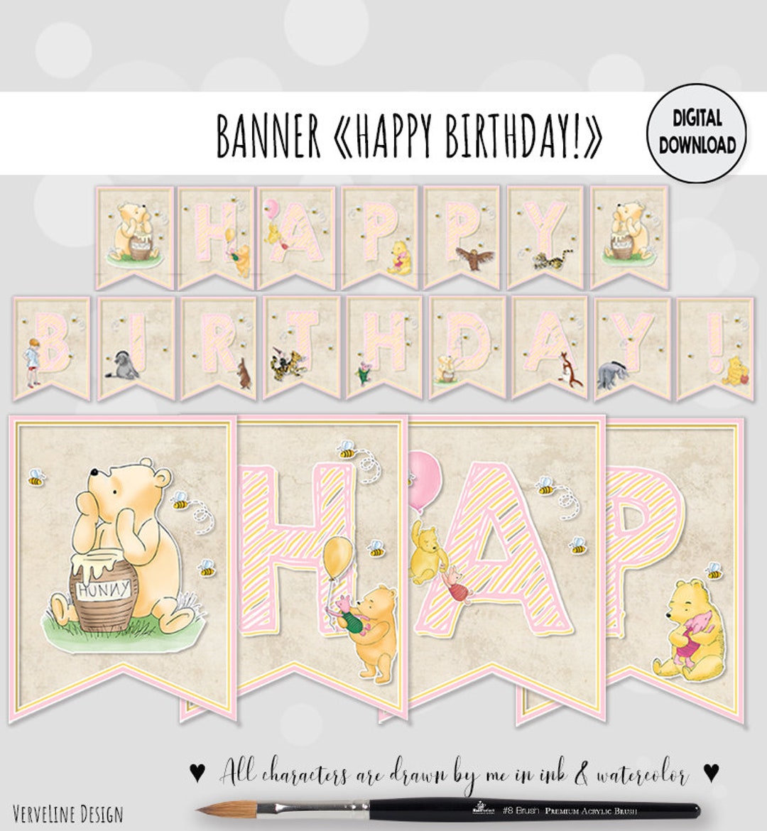 happy-birthday-banner-classic-winnie-the-pooh-birthday-girl-party-bunting-decor-vintage-paper-pink-yellow-design-diy-digital-0001-bg-etsy