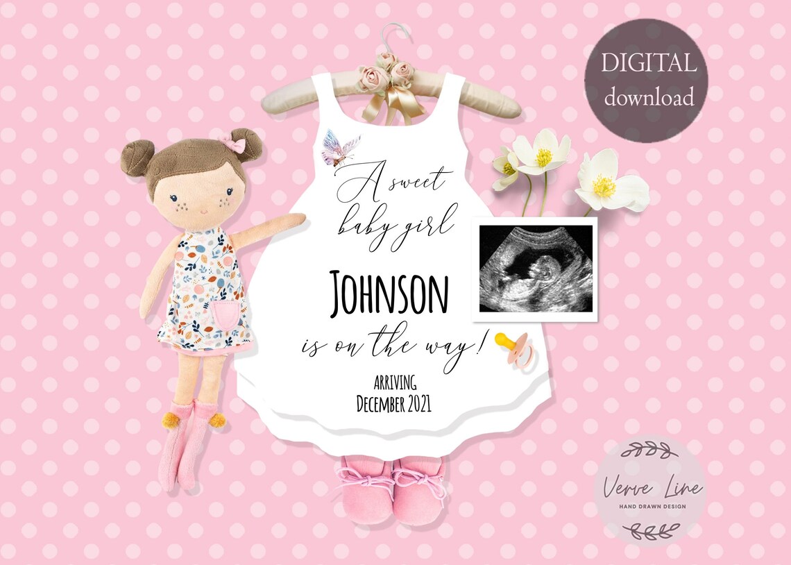 Editable Pregnancy Announcement for Social Media Baby Girl Etsy