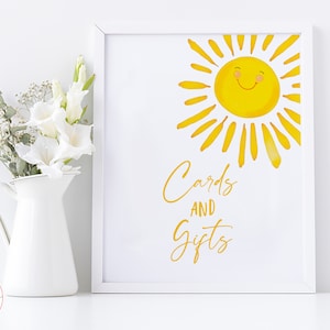 Kaarten en cadeaus voor een jarige verjaardagsfeestje: een reis rond de zon Sunshine-verjaardag | Tafelbord babyshower aquarel ontwerp 0031