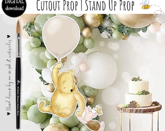 Winnie The Pooh and Piglet on a beige Balloon Cutout for a Baby Shower or Birthday Party Prop Stand Up Prop DIGITAL DOWNLOAD 0001