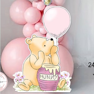 Decorazione ritagliata Winnie the Pooh classica con vaso rosa e palloncino Baby Shower / Festa di compleanno Ritagliato Prop / Stand Up Prop DOWNLOAD DIGITALE 0001