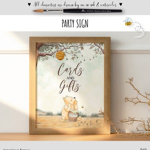 Klassiek Winnie de Pooh-babyshower| Bordje verjaardagsfeestje Kaarten en cadeaus Tafelbordje #2, DIGITALE download honderd hectare houtontwerp 0001 HAW