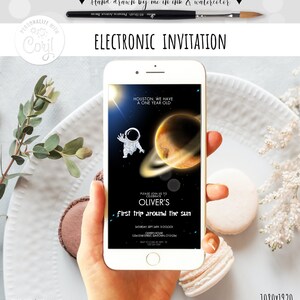 Editable Space First Birthday Boy Girl ANY AGE Evite Electronic Invitation First Trip Around The Sun Astronaut Galaxy 1st Birthday 0014