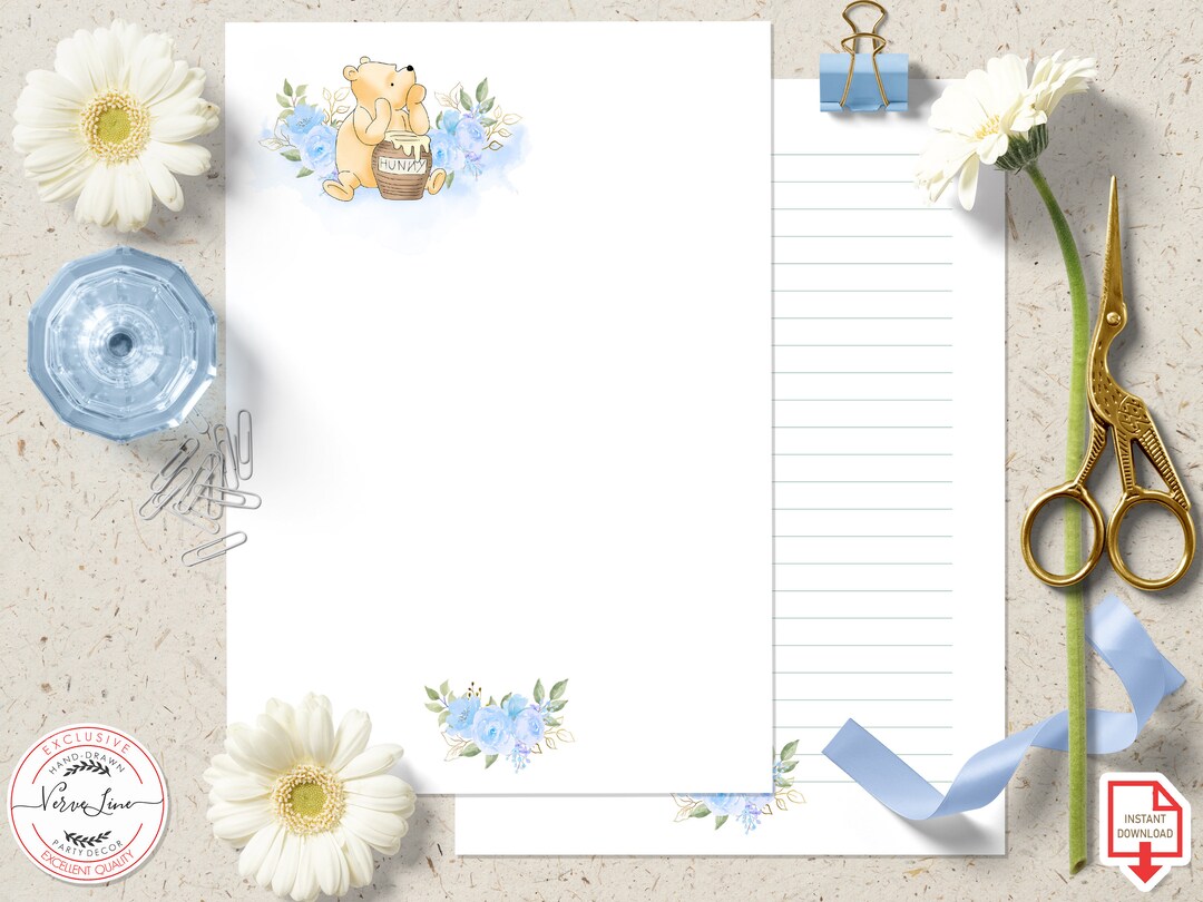 Classic Winnie the Pooh Printable Stationery Lined Unlined Paper ...