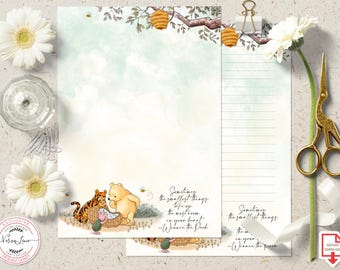 Classic Winnie the Pooh Printable Stationery Lined Unlined Paper, Letter paper, Line Sheet Printable Writing Paper, A4, US Letter 0001