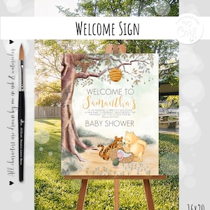 Editable Welcome sign Classic Winnie the Pooh Baby shower#28 Hundred Acre Wood Design Welcome Baby Digital Template 16x20 0001 HAW