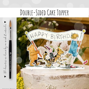 Dubbelzijdige taarttopper Winnie de Poeh Happy Birthday ELKE LEEFTIJD Centerpice Party Decor Digitale Instant Download 0001 BB1