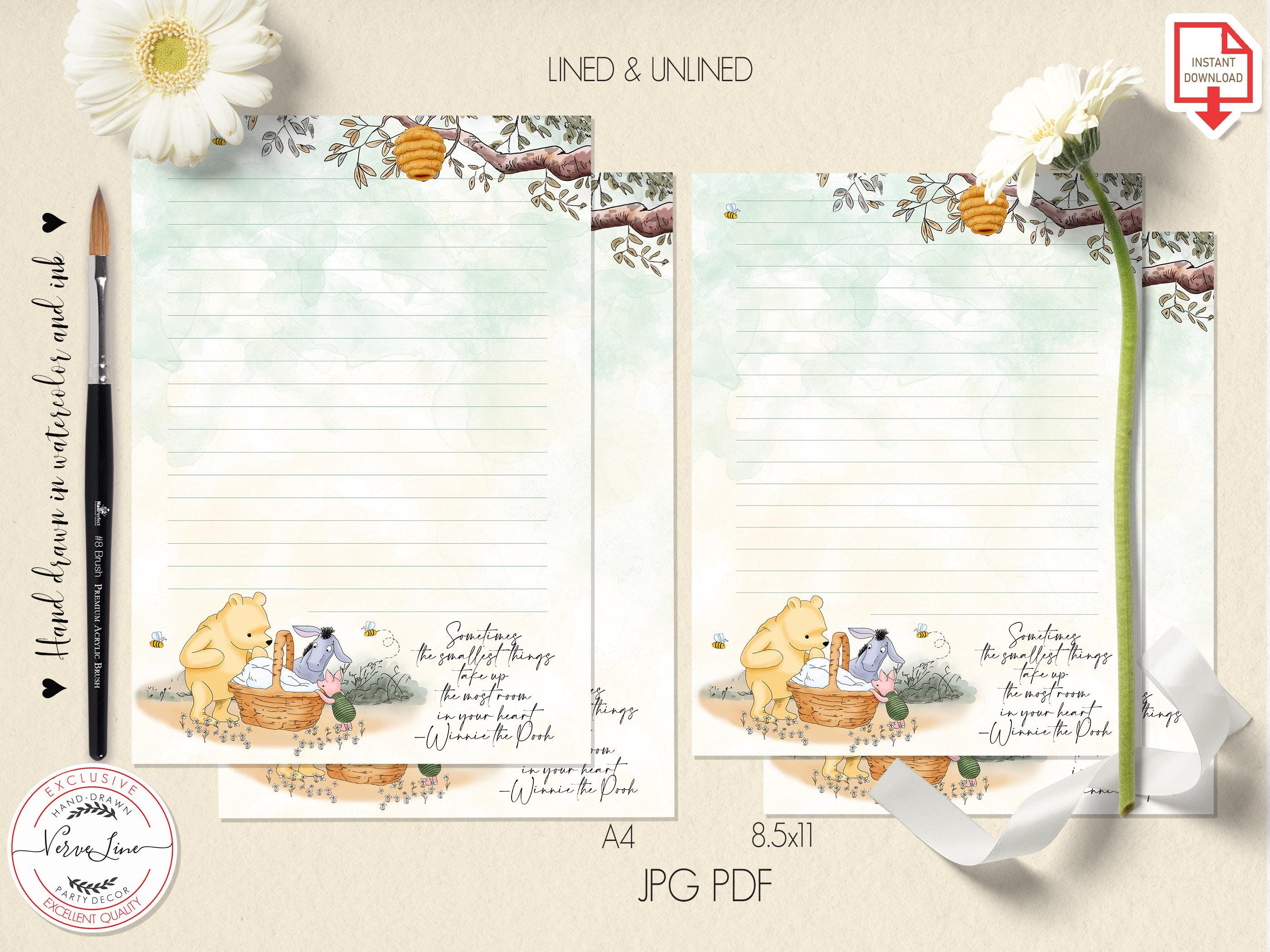 Classic Winnie the Pooh Printable Stationery Lined Unlined Paper ...