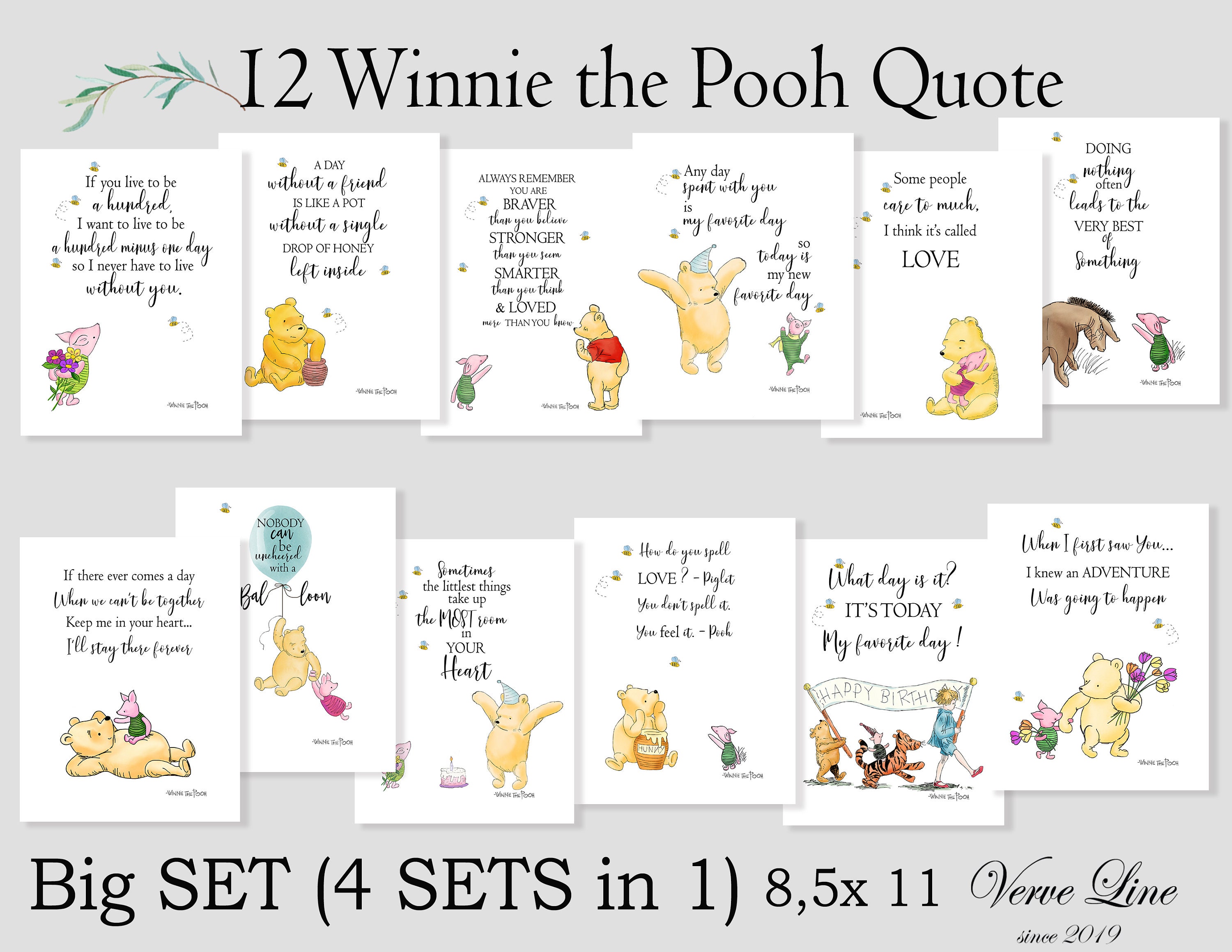 12 classic winnie the pooh quote big set baby shower birthday etsy