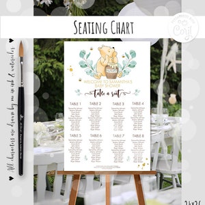 Stoelindeling Klassiek Winnie de Pooh Babyshower Bewerkbaar bord Eucalyptustak Goudfolie splash ontwerp 24 x 36 0001 EB1