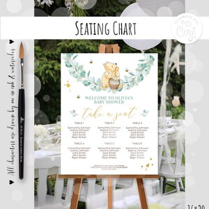 Stoelindeling Klassieke Winnie de Pooh Babyshower Bewerkbaar bord Eucalyptustak Goudfolie splash ontwerpsjabloon Corjl 0001 EB1