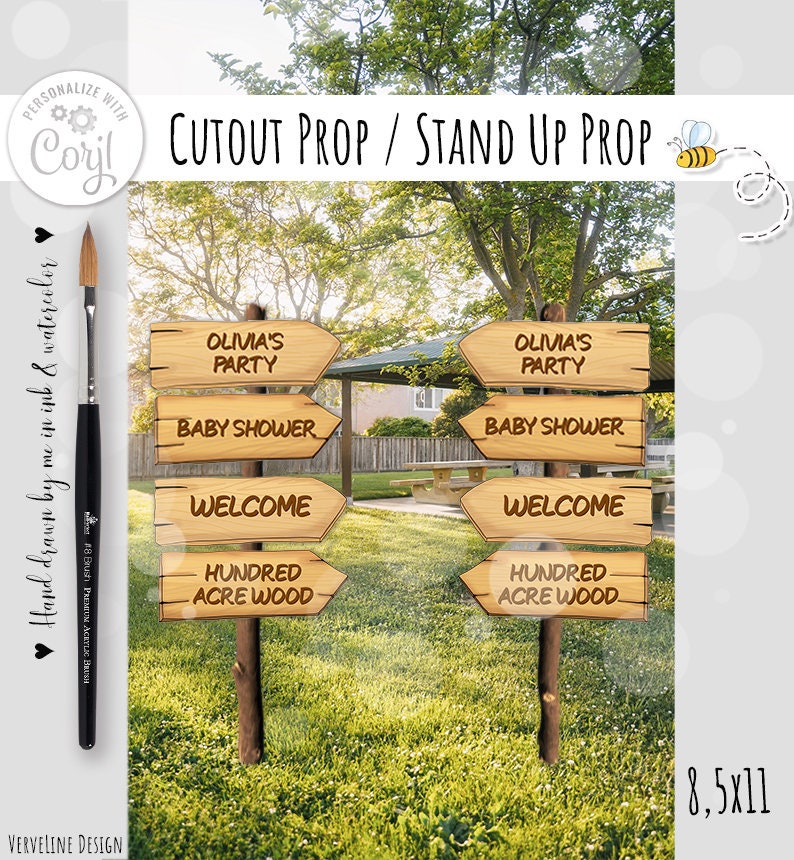 Editable Arrow Cutout Decor Classic Winnie the Pooh Baby Shower | Birthday Party double-sided Signs Hundred Acre Wood  DIGITAL DOWNLOAD 0001