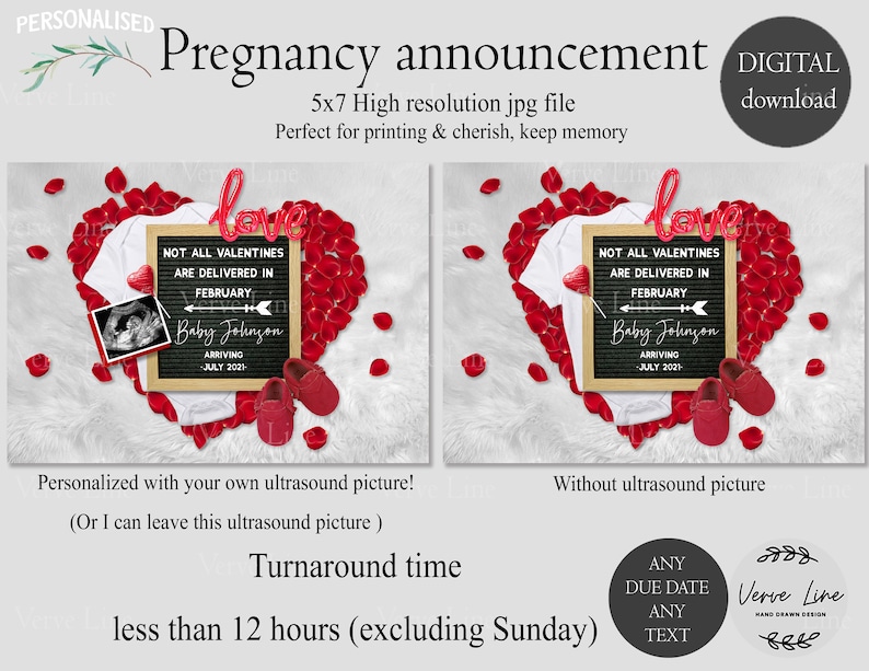 Valentines baby announcement digital for social media Announcing pregnancy on Valentines day