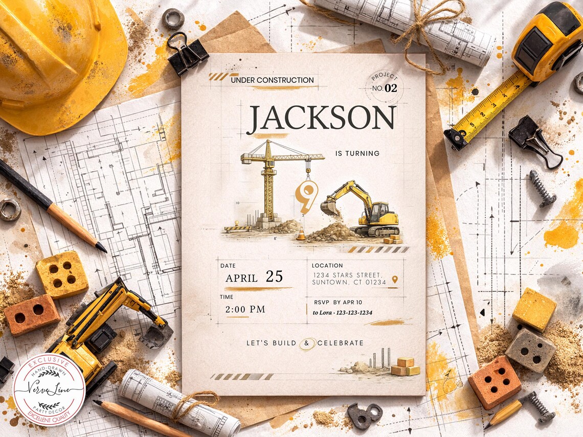 Editable Modern Construction Birthday Invitation | Under Construction ...