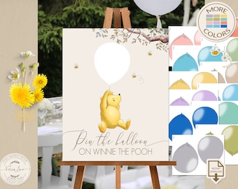 Game-Pin the Balloon on Winnie the Pooh- Game Classic Birthday Party |  Baby Shower Game 16x20 | Sweet Design | DIGITAL DOWNLOAD 0001S