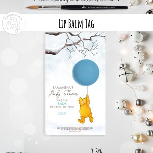 Editable Thank You Tags for EOS Lip Balm (Blue) for Winnie Themed Baby Shower Winter Hundred Acre Wood 0001.15