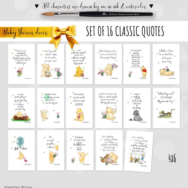 Set of 16 Classic Winnie the Pooh Quote Baby Shower décor (banner, card, garland, etc), 4x6 PRINTABLE  Instant DOWNLOAD 0001