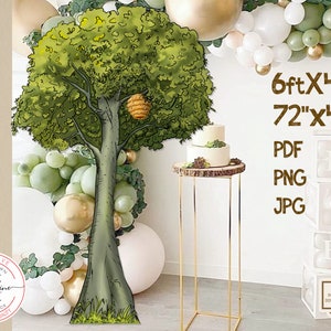 Árbol de Winnie The Pooh con colmena, recorte clásico para baby shower o fiesta de cumpleaños, decoración de jardín de pie, 4 x 6 pies, DESCARGA DIGITAL 0001 HAW