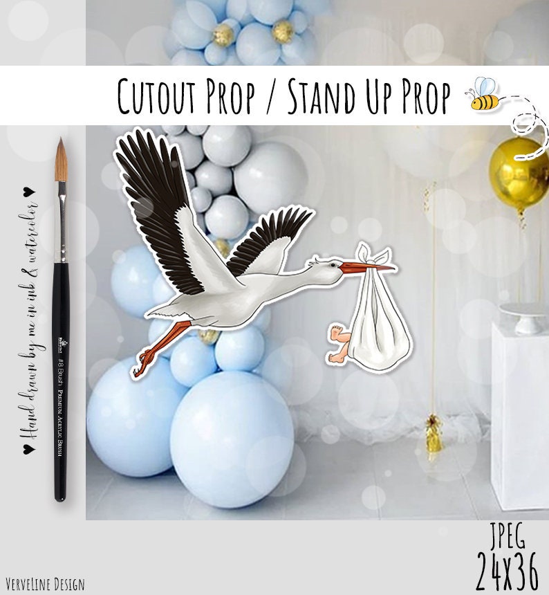 Stork with Baby Cutout Decor Baby Shower Party Cutout Prop |Stand Up Prop Yard decor Files for Large print DIGITAL DOWNLOAD