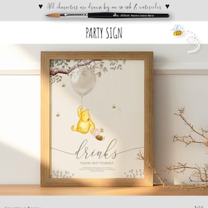 Table Sign Drinks for a Classic Winnie the Pooh Baby Shower or Birthday Party | Sweet Design | #8 0001S