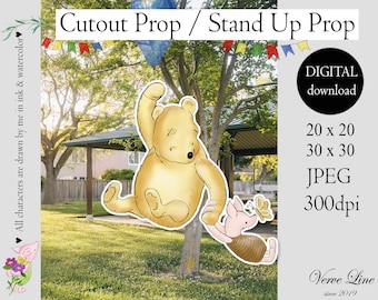 Cutout Winnie The Pooh Classic with Piglet Flying Without Balloon | Baby Shower Birthday Party Stand Up Prop | DIGITAL DOWNLOAD 0001
