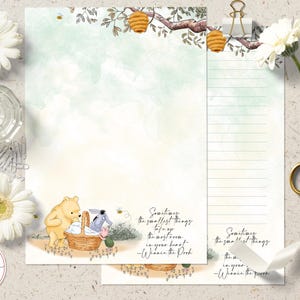 Classico Winnie the Pooh carta da lettere a righe, carta da lettere non a righe, carta da lettere stampabile, carta da lettere A4, US Letter 0001