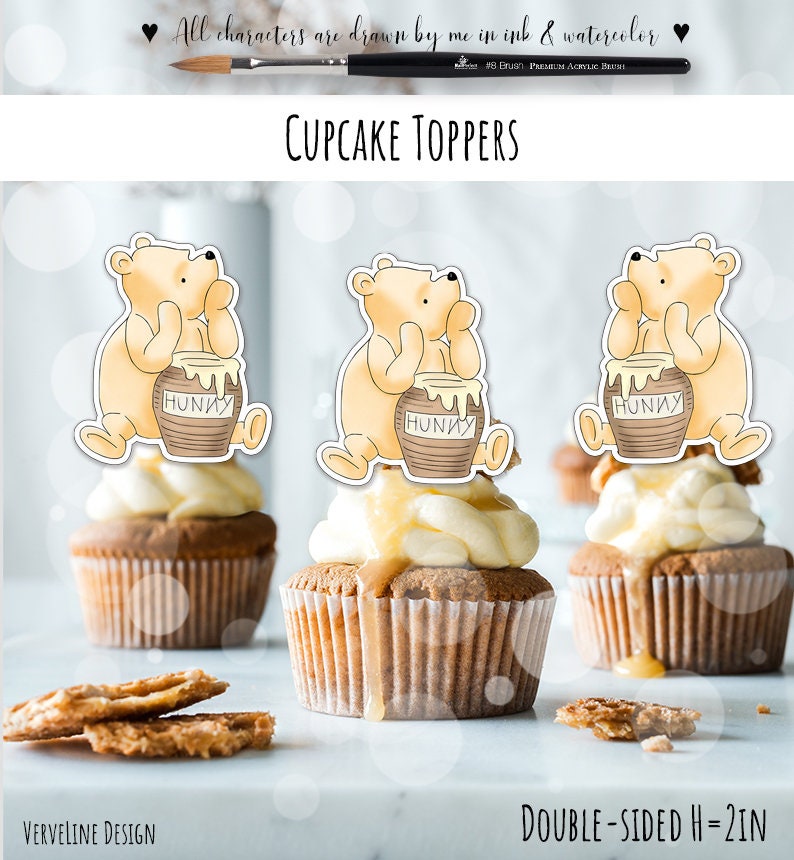 Cupcake Toppers Classic Winnie the Pooh Baby Showerbirthday Etsy