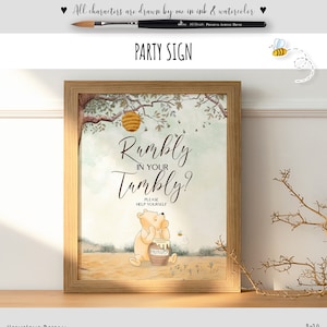 Classic Winnie the Pooh Baby Shower|Birthday Party Sign Rumbly in Your Tumbly, Party Table Sign #7, Hundred Acre Wood Design 0001 HAW