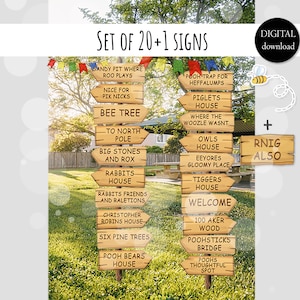 Cutout Decor Classic Winnie the Pooh Baby Shower|Birthday Party Big Set of 20 double-sided Signs Hundred Acre Wood Map DIGITAL DOWNLOAD 0001