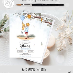 Bewerkbare klassieke Winnie de Poeh-verjaardagsjongen ELKE LEEFTIJD uitnodiging honderd hectare hout ontwerpsjabloon Corjl 0001.3