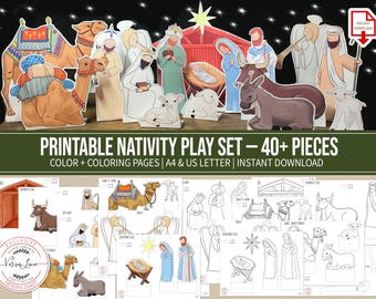 Printable Nativity Play Set | Cut & Color Christmas Craft for Kids | Bible Story Activity | DIY 0023