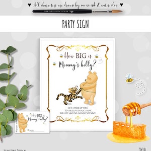 Panneau classique de jeu de baby shower Winnie l'ourson # 35 Quelle est la taille du ventre de maman avec des cartes 0001WG