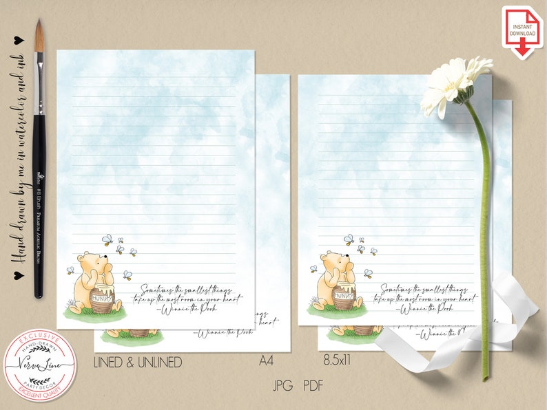Classic Winnie the Pooh Printable Stationery Lined Unlined Paper ...