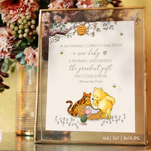 Classic Winnie the Pooh Baby Shower Sign with Winnie Quote -If I am thinking correctly, a new baby is probably- DIGITAL Download  0001S