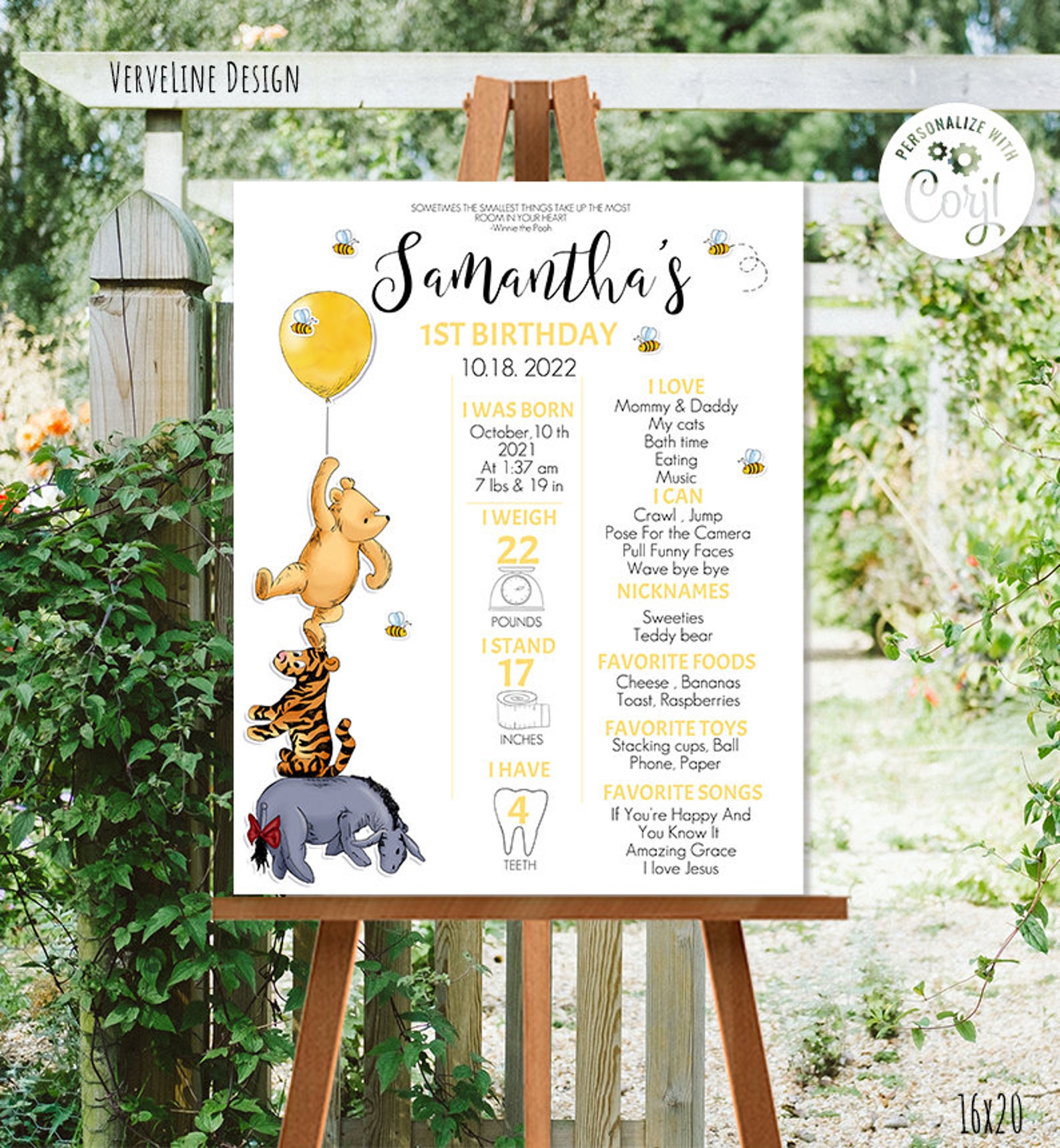 Editable Milestone Board Classic Winnie the Pooh 1st Birthday Boy Girl ...