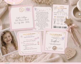 Mini Tooth Fairy Letter Printable Bundle, Editable Letter, Envelope, Receipt, Certificate, Fairy Smile Routine & 12 Bonus Notes 0045