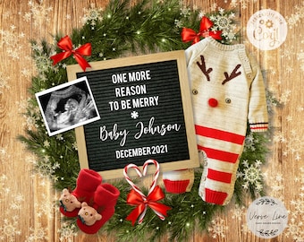 Editable Winter Pregnancy Announcement for Social Media, winter Pregnancy, Xmas news, New Year Baby Deer  5x7" DIGITAL FORMAT