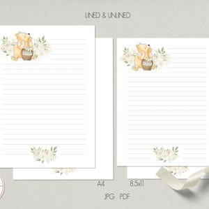 Classic Winnie the Pooh Printable Stationery Lined Unlined Paper ...